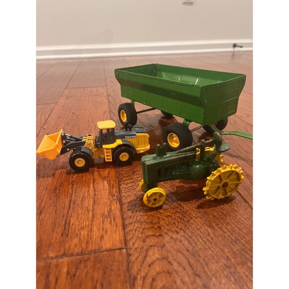 Vintage John Deere Green & Yellow Toy Lot- Cast Iron Tractor, Wheel loader-Tomy, - Picture 4 of 5